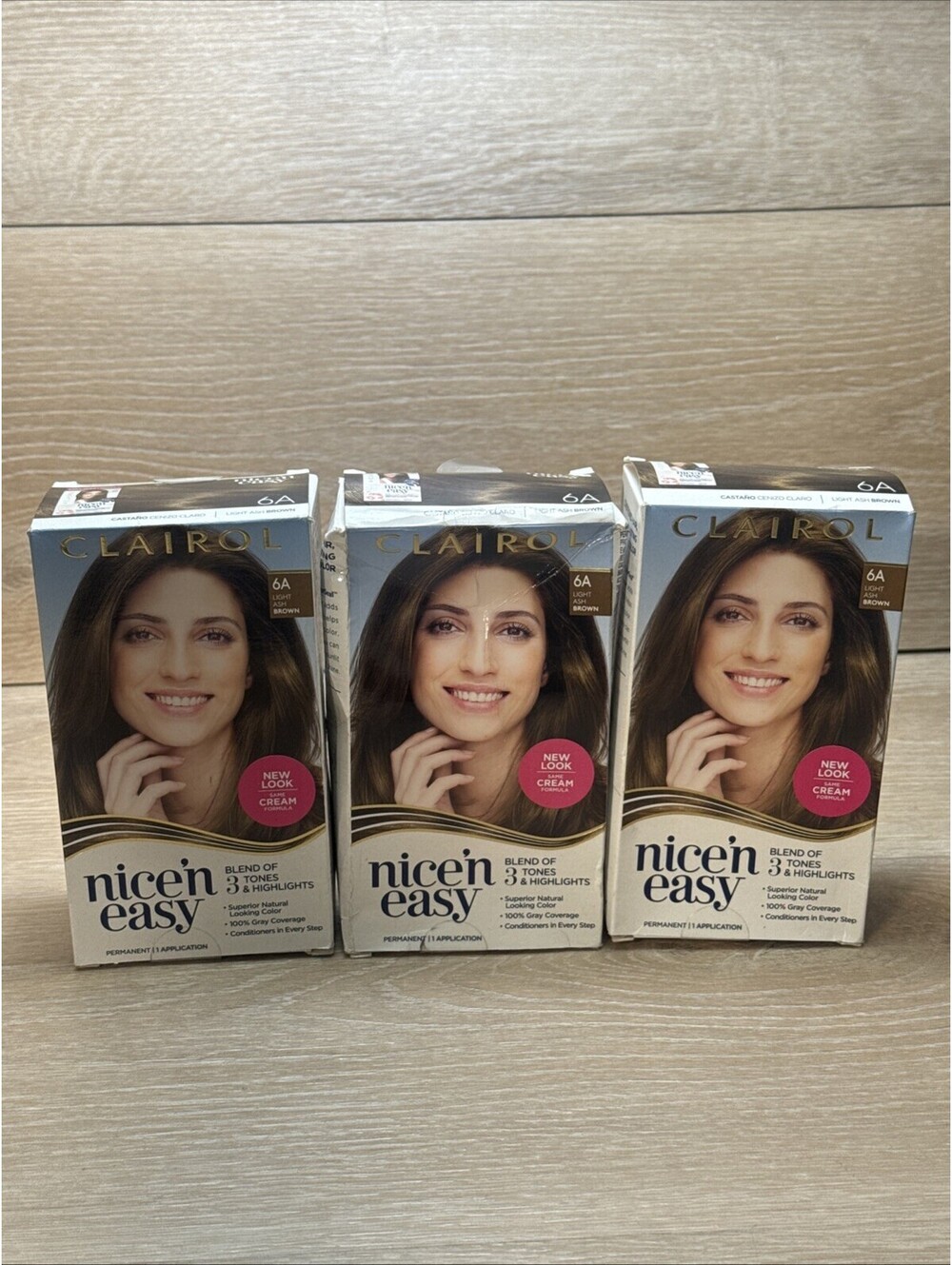 3 Clairol Nice'n Easy Permanent Hair Dye 6A Light Ash Brown 100% Gray Coverage